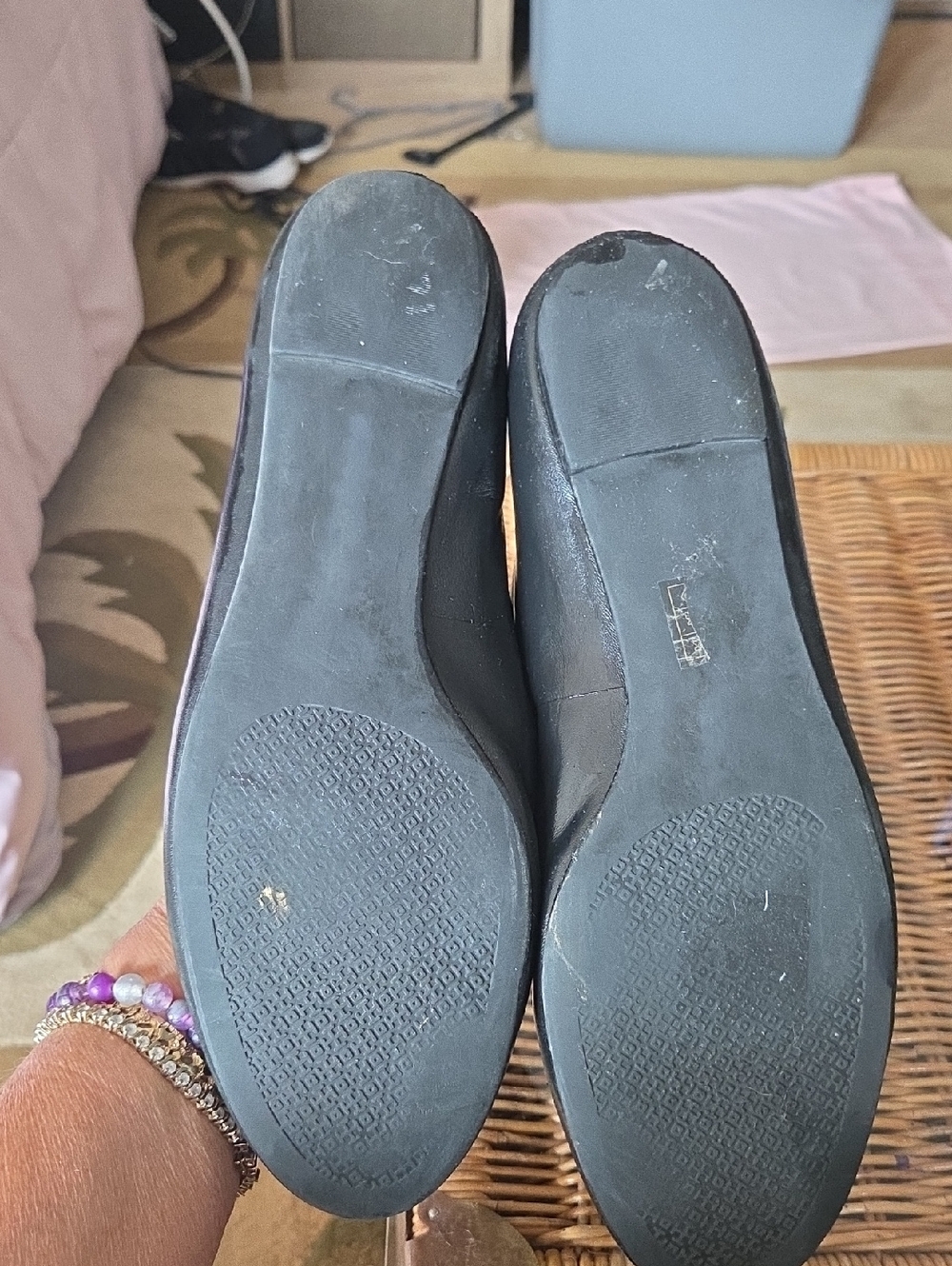 Tory Burch Black Leather Logo Ballet Flats - Picture 7 of 9